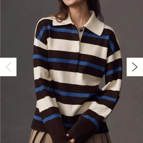 ALIGNE ESTER STRIPED POLO SWEATER XS - Picture 2 of 5